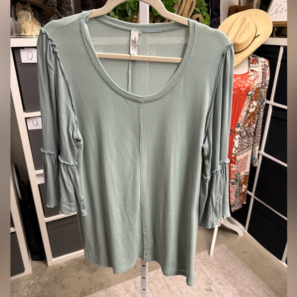 L Love Light Sage Ruffle-Sleeve Cottagecore Coquette Women’s Top